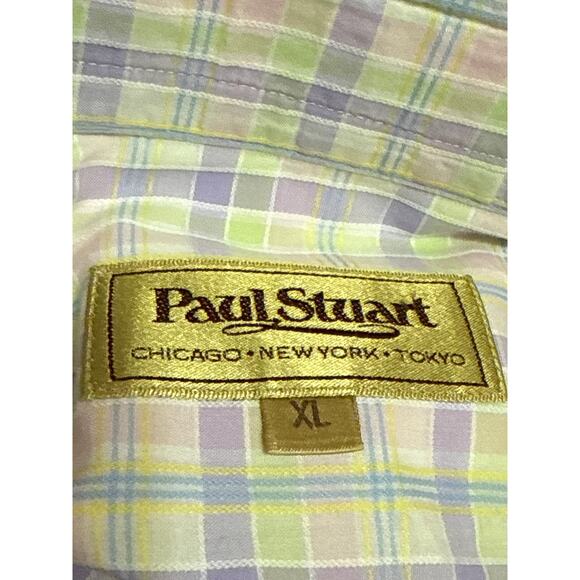 Paul Stuart Men's White Multicolor Plaid Long Sleeve Button Down Pocket Shirt XL - Picture 3 of 3